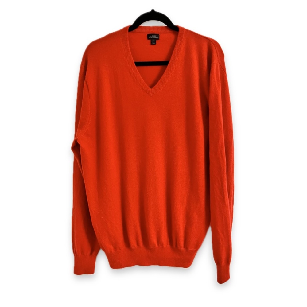 J.Crew Italian Cashmere V-Neck Sweater XL Vermilion Red Orange